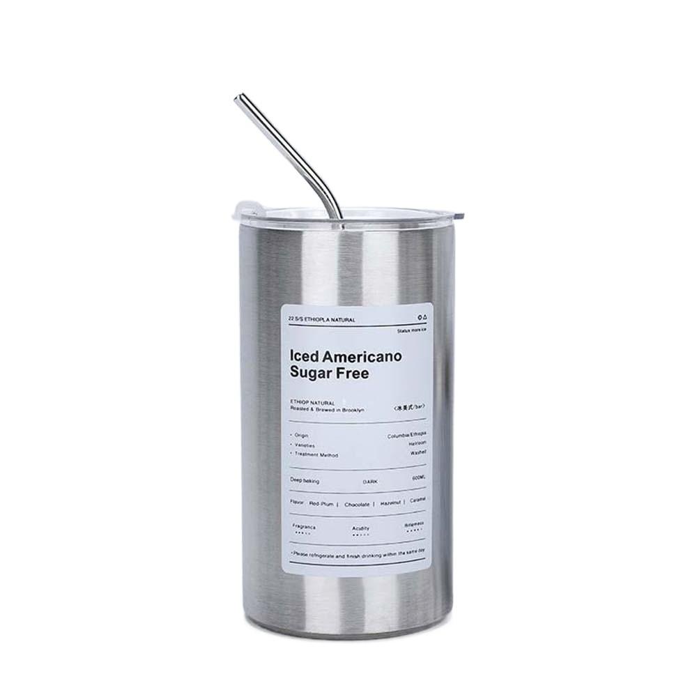 With Straw Stainless Steel Coffee Mug Double-layer Vacuum Handheld Drinking Mug Gifts