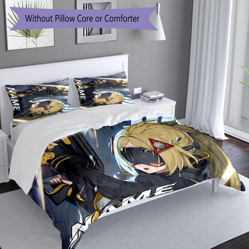 3pcs Custom Name game Zenless Zone Zero Trigger Bedding Set,Includes 1 Duvet Cover and 2 Pillowcases,All-season Bedroom Decor