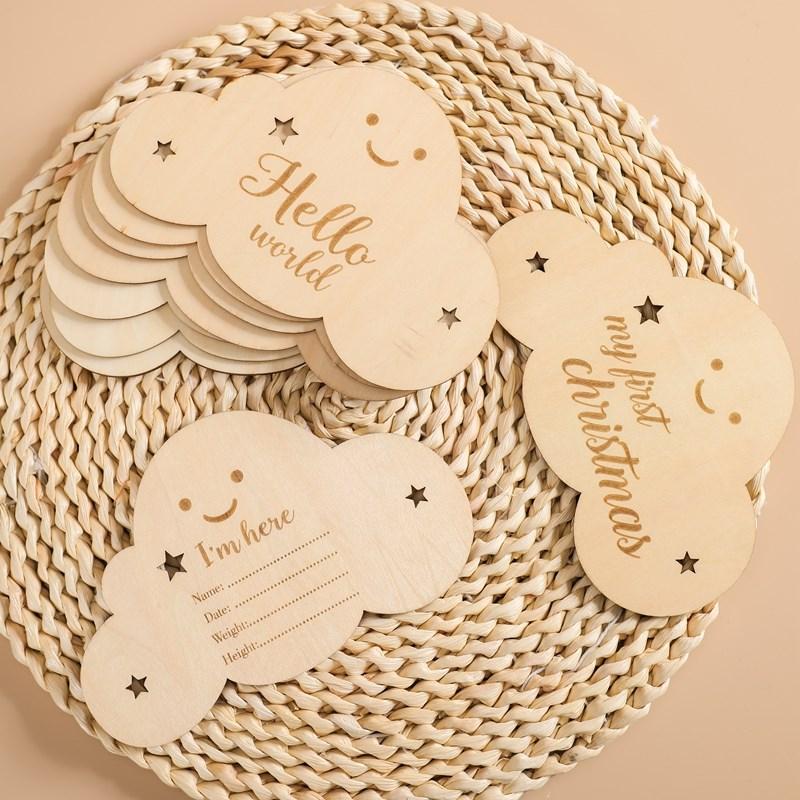 8Pcset Wooden Baby Milestone Card For Newborn Cute Cloud Shape Pography Props Accessories Month Cards Sticker Newborn Gifts