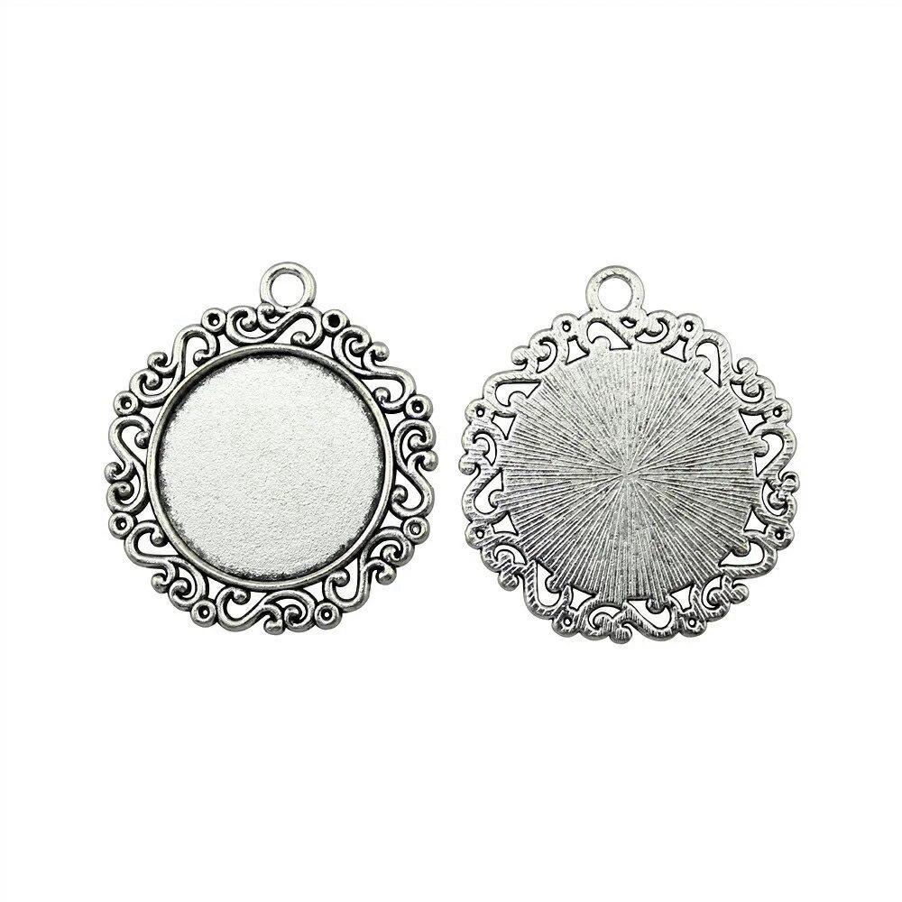 Подходит для круглого стеклянного кабошона 25 мм, поднос для установки, античное серебро, цветные компоненты, украшение ручной работы для изготовления ювелирных изделий