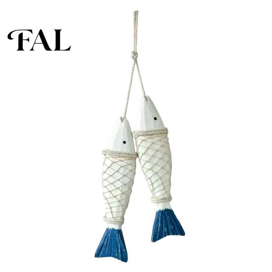 Creative Beach House Decor Rustic Nautical Wooden Fish Decor, Coastal Style Wall Hanging Marine Nursery Ornament with Fishing Net for Lake House,