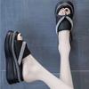 Fashion Slippers Women Thick Soled Slides Women Shoes Summer 2025 Diamond Sandals Lady Flip Flop Wedge Beach Slippers Zapatos De Mujer