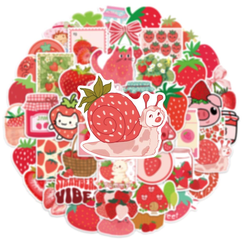 50Pcs Kawaii Strawberry Stickers DIY Stickers Scrapbooking Phone Luggage Skateboard Vinyl  Waterproof Graffiti Decals