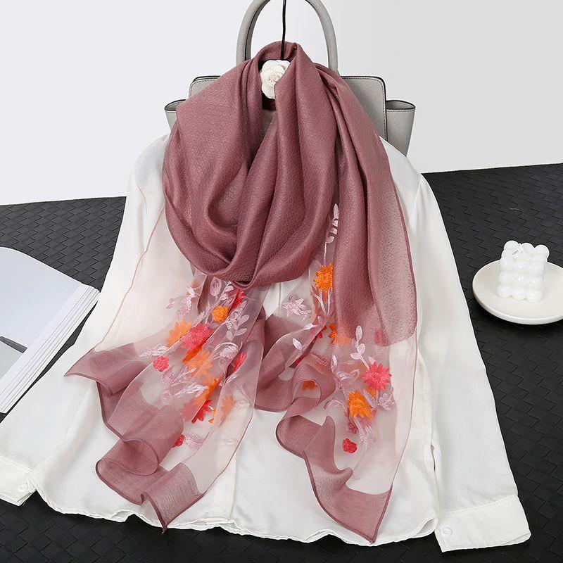 Элегантная шелковая шаль с цветочной вышивкой – дышащая, солнцезащитная и универсальная накидка для стильного тепла