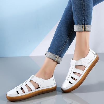 Туфли на плоской подошве для женщин 2024 года, новые выдолбленные одинарные туфли с неглубоким вырезом, женские повседневные туфли большого размера из натуральной кожи на плоской подошве