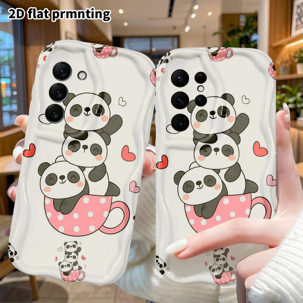 Phone Case: 2D Flat Samsung Galaxy A34 A35 S20 S22 S21 FE Plus Ultra Protective Case, Teacup Stack Panda, Christmas Halloween Holiday Gift