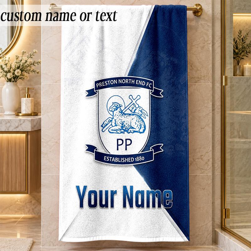 Beach TowelPreston North End Custom Name Text Personalized Soft Towel for Beach Pool Indoor Home Decor Gift