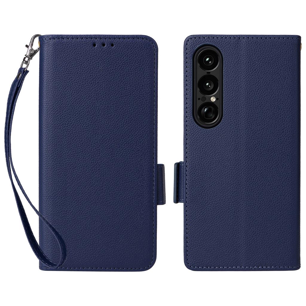 For Sony Xperia 1 VII Case with Wrist Strap Litchi Texture PU Leather Wallet Phone Cover