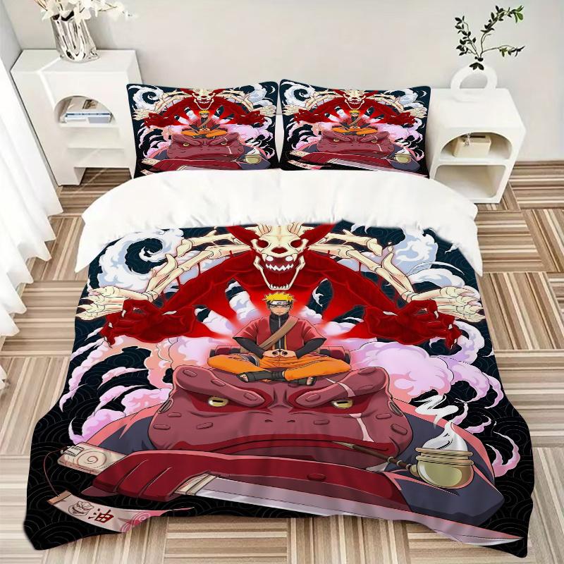 3pcs Uzumaki Naruto Bedding Set, Including 1 Quilt Cover and 2 Pillow Shams, Without Filling, Soft and Comfortable Home Bedroom Fabric, Fash