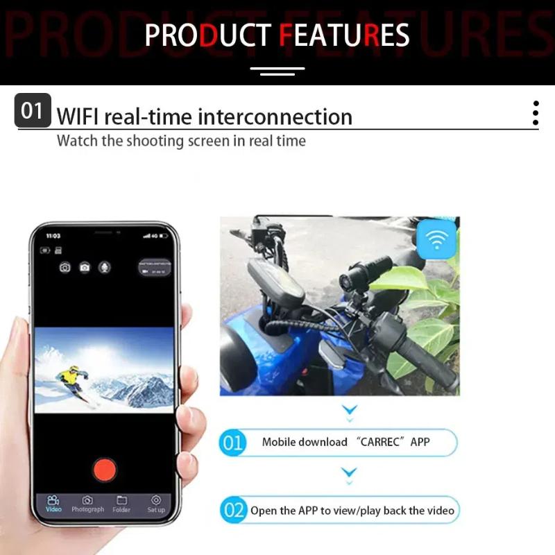 Motorcycle Driving Recorder Dvr Mobile Phone Interconnection HD 1080P Outdoor Waterproof Riding Recorder