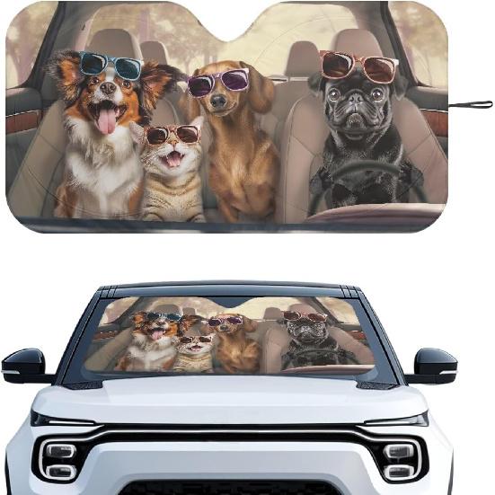 Fashion Cat Car Window Shades Foldable Car Windshield Sunshades Automotive Windshield Sunshades Keep Cool UV Rays Protection for Most Sedan Truck Van