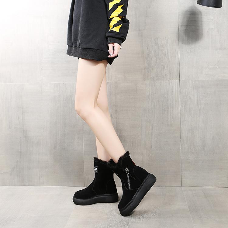 Женские короткие ботинки, коллекция 2023 года, зимние зимние ботинки Matsuke на толстой подошве с круглой головкой и бархатной молнией по бокам, корейская модная хлопковая обувь для женщин