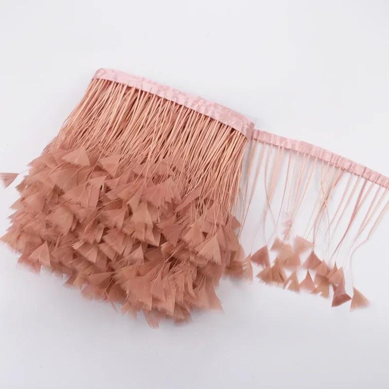 2Meters Colored Turkey Feathers On Tape Tassel Fringe Trim Decoration White Black Ribbon Sewing Dress Flecos Handicrafts Decor
