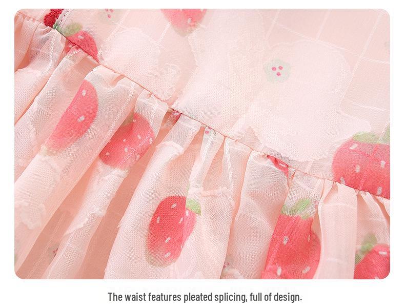 Летний детский ромпер с клубничным принтом на 2025 год - Треугольный комбинезон для ползания для девочки одного года