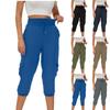 Женские брюки 3/4 с эластичной резинкой на талии и карманами, повседневные свободные однотонные брюки для йоги из хлопка и льна