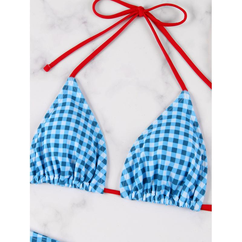 1011 New plaid bikini small chest suit, island travel, slim fit, thin swimsuit women