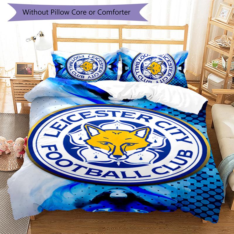 3pcs Leicester City FC Design Cover Set - HD Printed Bedding with 1 Cover and 2 Pillowcases - Perfect for Home and Dorm Decor