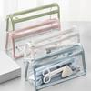 Pen Bag Double Layer Transparent Waterproof Dirt-proof Large Capacity Smooth Zipper Pencil Stationery Pouch Case Student Supplies