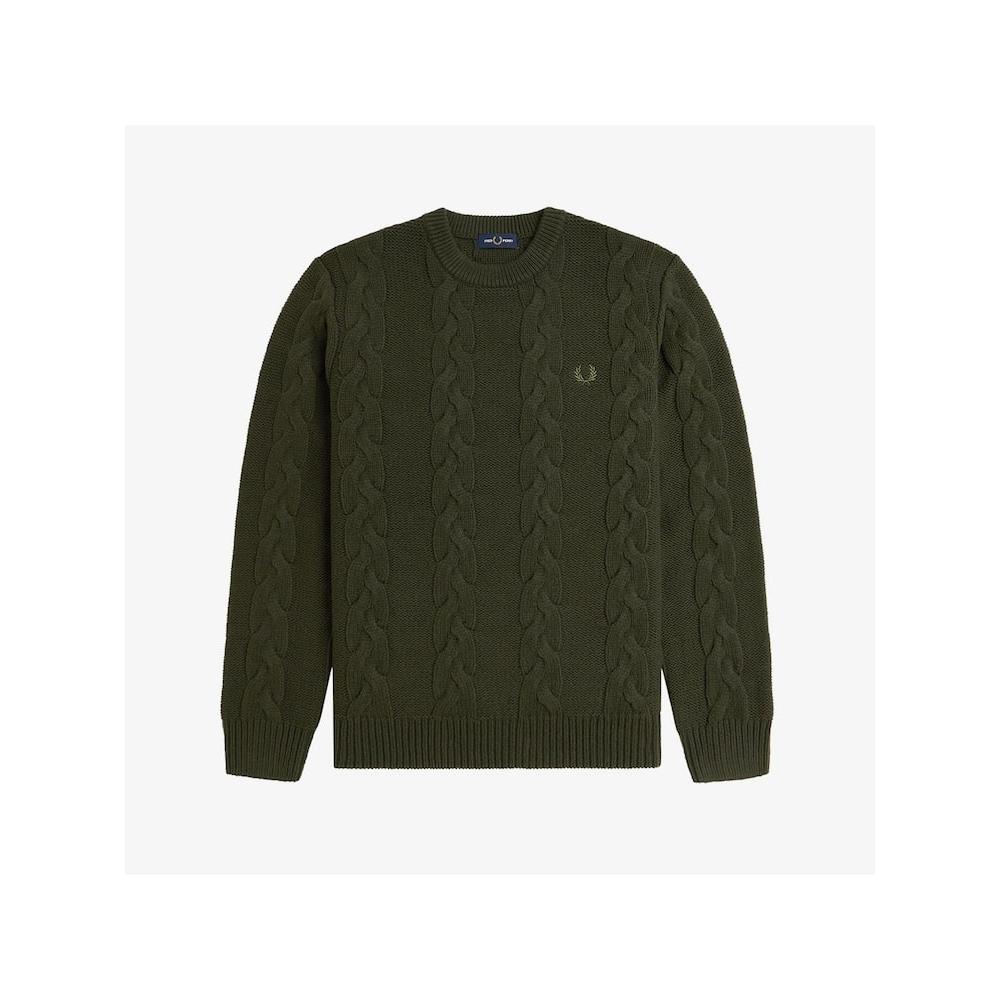 Fred Perry [sharp] Толстый вязаный свитер с косами, охотничий зеленый Afpm2438562 408 qzgAfpm2438562 408
