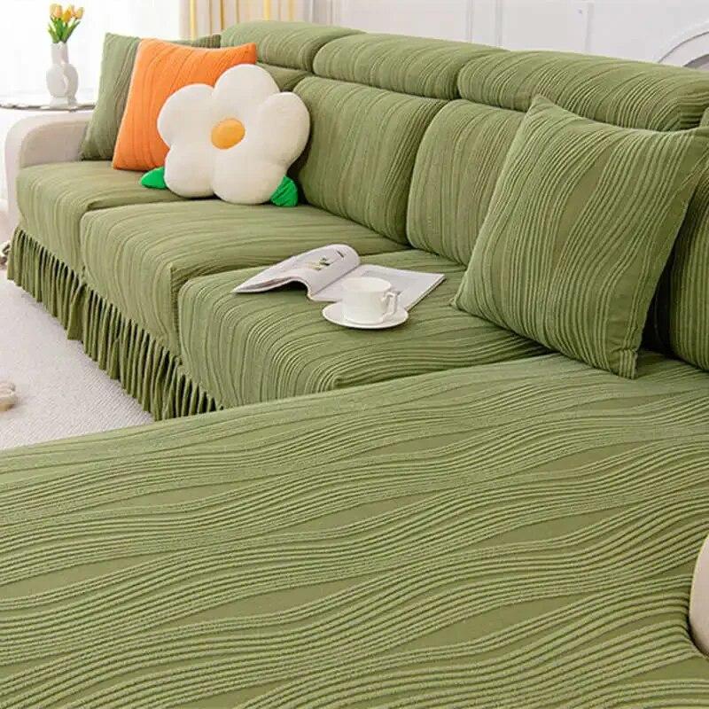 Жаккардовые флисовые чехлы для диванов с юбкой, эластичный матрас для дивана на 1/2/3/4 места, удобный универсальный чехол для углового дивана