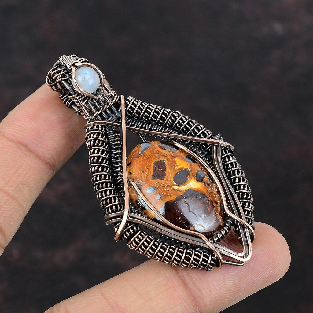 Подвеска из боксита, медная проволока, обернутая подвеска, Радуга, подвеска из лунного камня, драгоценный камень, медные украшения, подарок для мамы, подвеска ручной работы, ювелирные изделия из проволоки