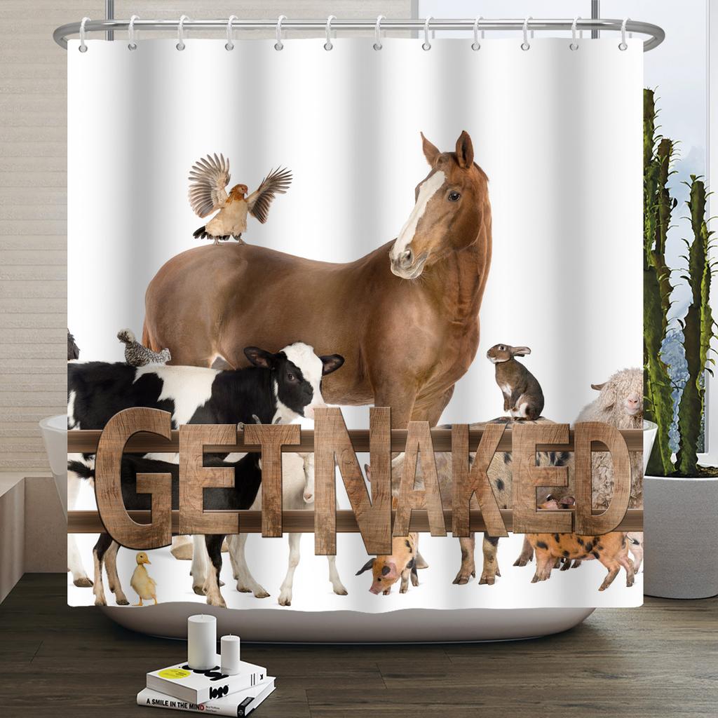 Шторка для душа с фермерскими животными Милая Забавная Корова Курица Свинья Цветок Лошадь Дерево Фермерский дом Амбар Рустикальная Шторка для душа для декора ванной комнаты