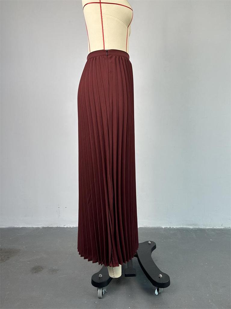 Летний женский костюм 2024 года: Жилет с воротником-стойкой и плиссированной юбкой средней длины