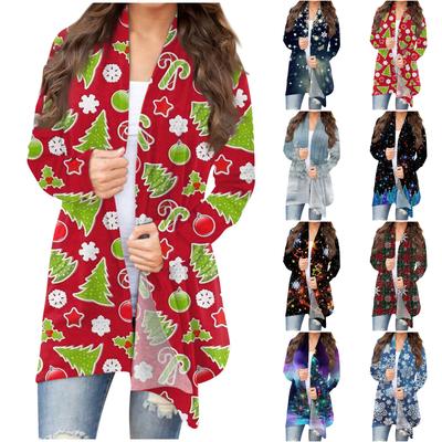 Женский кардиган необычной формы с длинными рукавами и карманами с рождественским принтом