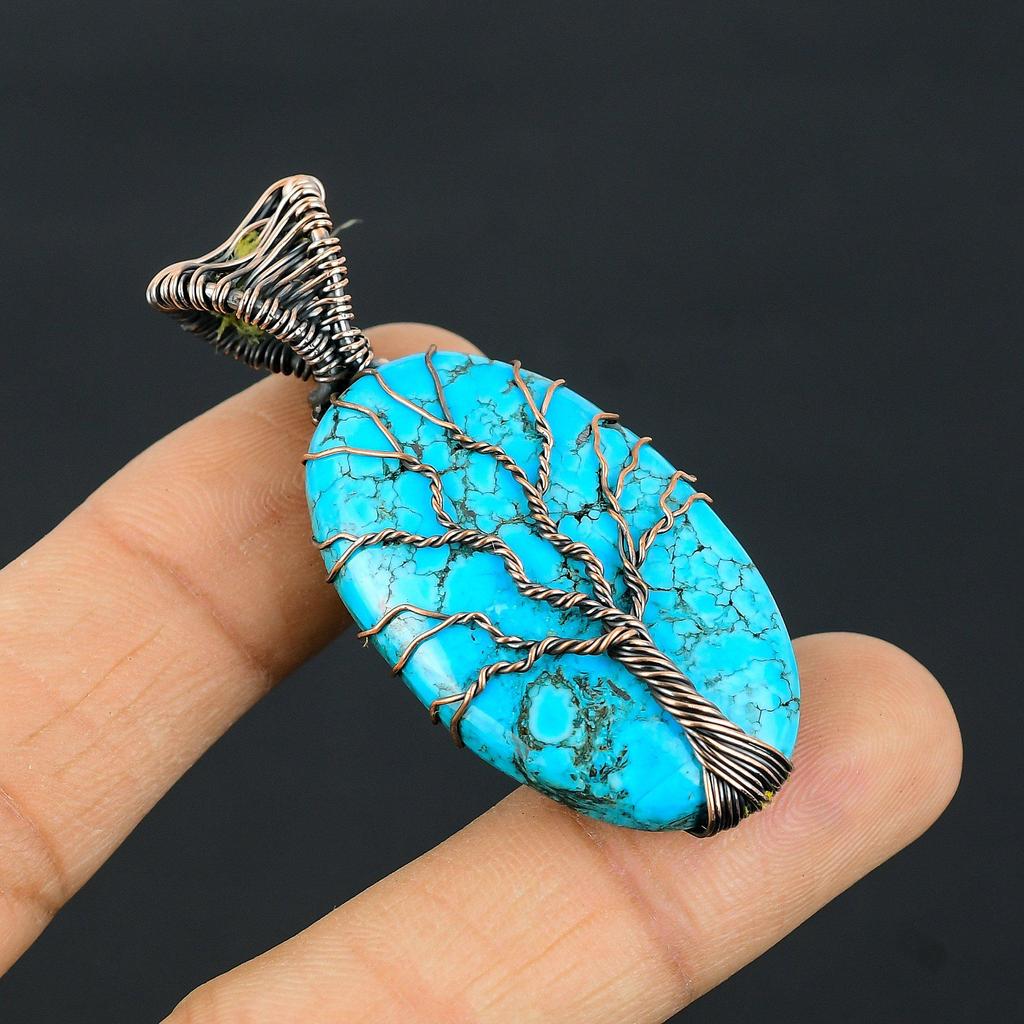 Древо Жизни Тибетский Бирюзовый Драгоценный Камень Медная Проволока Обертка Кулон Ручной Работы Ювелирные Изделия Подарок Для Любви