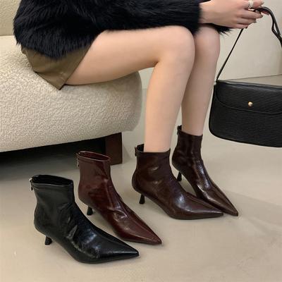 Мода Bailamos 2025 Зима Новый Бренд Женские Ботильоны Тонкий Высокий Каблук Челси Мода Острый Носок Задняя Молния Женские Короткие Ботинки