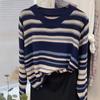 Женские свитера, пуловеры 2025 Осень-Зима Длинный рукав О-образный вырез Полосатый вязаный свитер Женские топы, пуловер JJ89