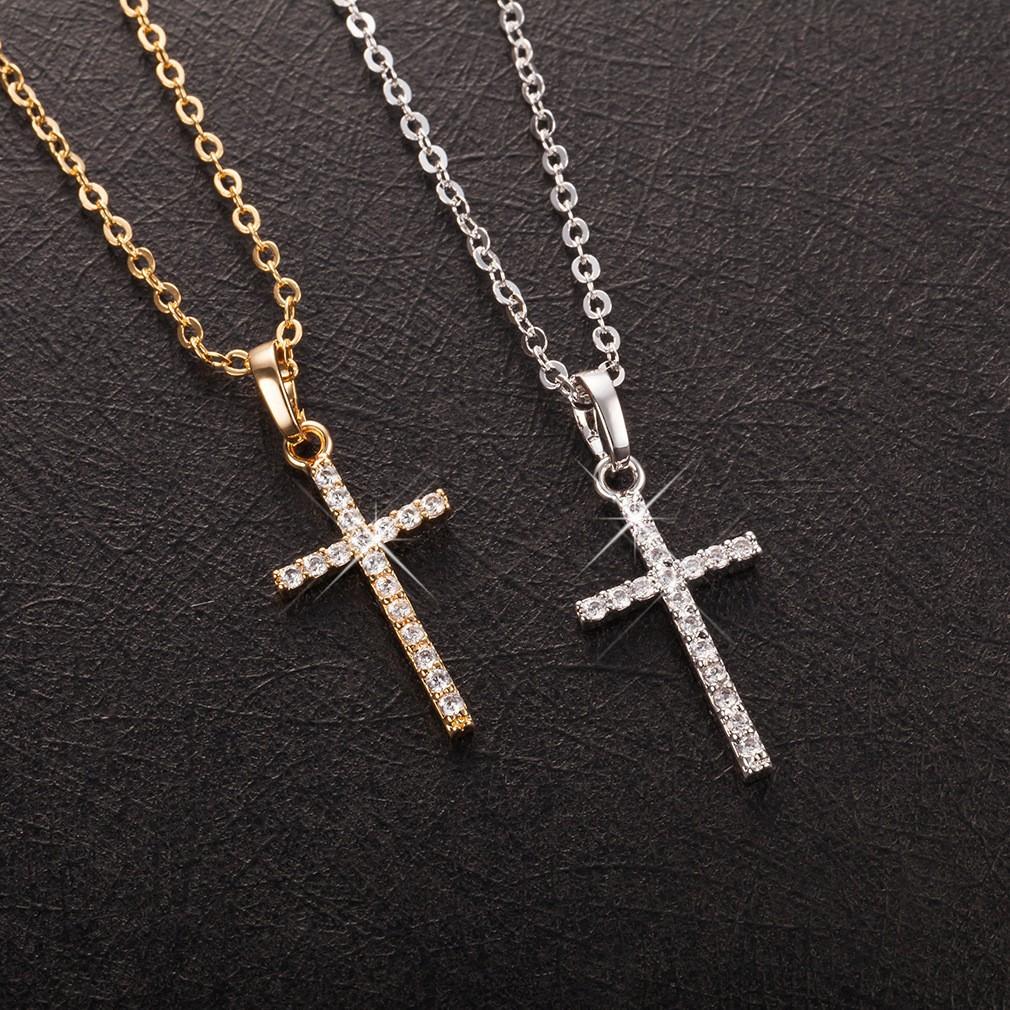 Hip-hop Square Zircon Cross Necklace European and American Punk Personality Men and Women Couple Pendant Accessories