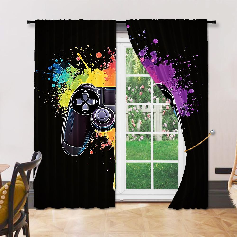 2Pcs Gamepad Print Window Curtains Colorful Game Controller Window Drapes For Living Room Bedroom Home Decor_ai14