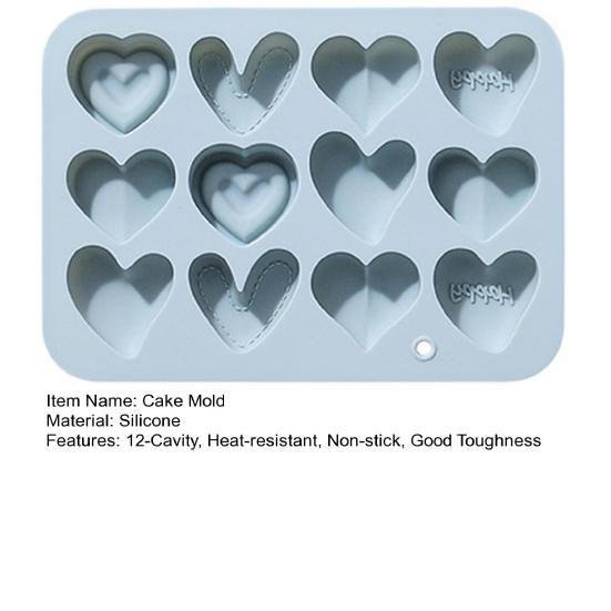 Форма для торта 12-гнездная, жаропрочная, антипригарная, хорошая прочность, быстро извлекается из формы, 6 сердец