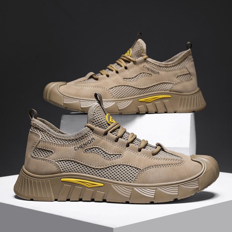 2025 мужская обувь весна новая сетчатая дышащая повседневная рабочая обувь модная универсальная обувь для строительства грязеотталкивающая сетчатая обувь