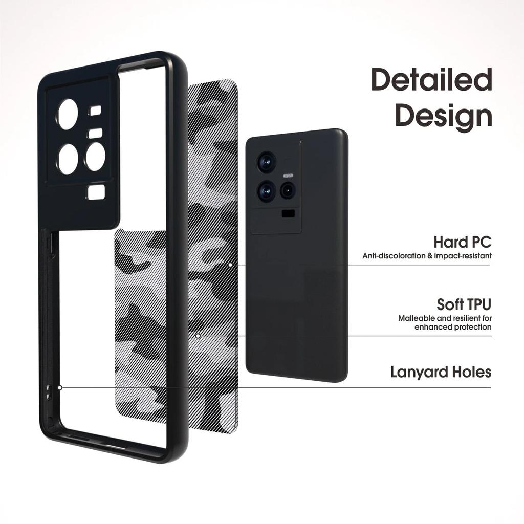 (В комплекте ремешок на запястье)BMRS совместим с чехлом vivo iQOO 11/11S, прозрачный жесткий противоударный улучшенный защитный чехол - черный камуфляж