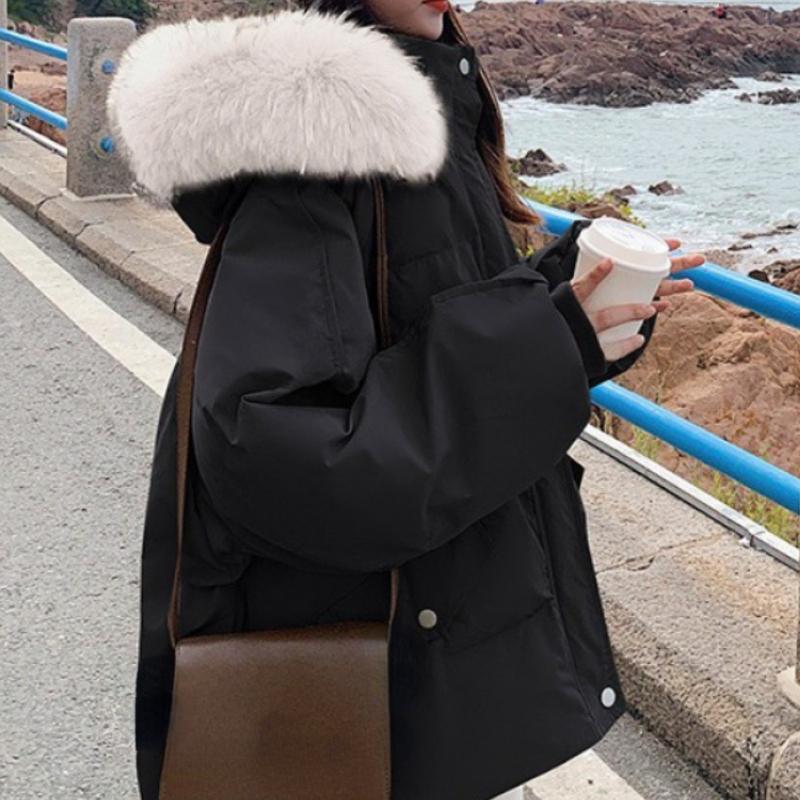 Зимние куртки для женской одежды, новинка 2023 года, корейская мода, пуховые пальто, свободный топ с длинными рукавами и капюшоном, повседневные однотонные парки