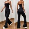 Women Summer Jumpsuit Backless Sleeveless Slim Fit Solid Color Square Neck High Tight Waist Flared Hem Soft Spaghetti Strap Lady Sport Jumpsuit