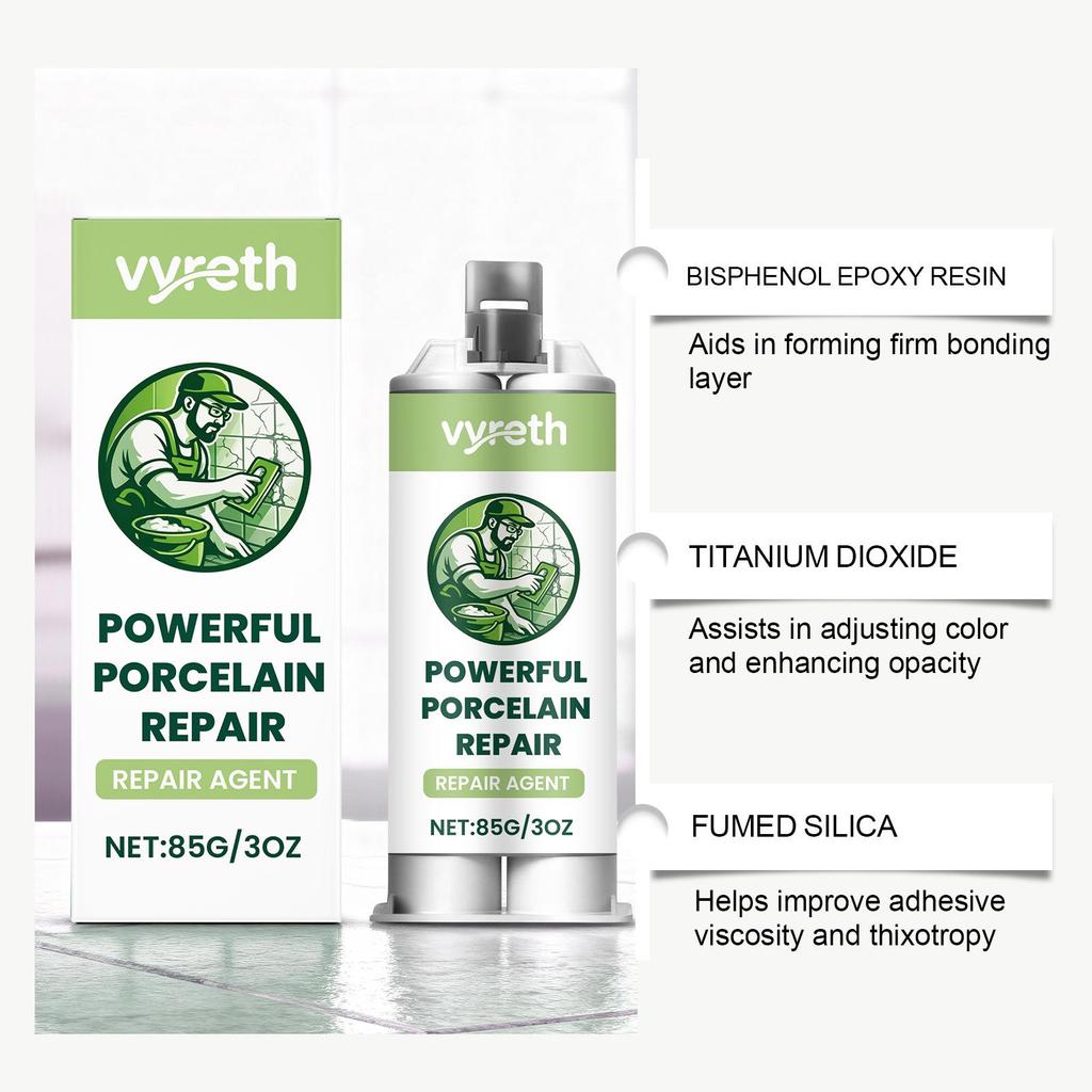 Набор для ремонта трещин керамики и фарфора Vyreth - Клей для гладких, износостойких, устойчивых к царапинам поверхностей.