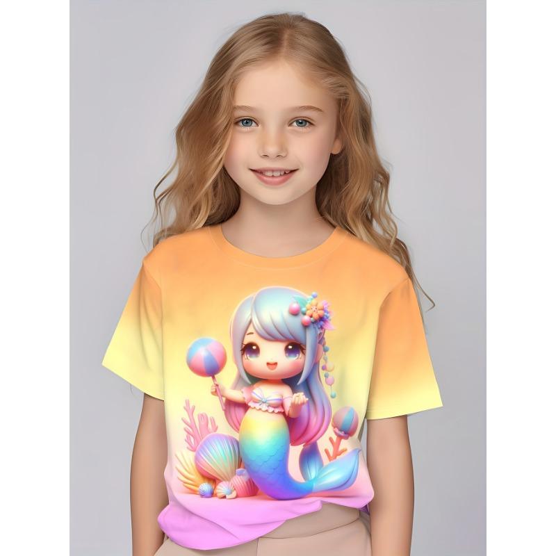 Детская одежда для девочек с очаровательным 3D-принтом «Сказка», футболки с короткими рукавами, удобные повседневные футболки с круглым вырезом, детская одежда для девочек