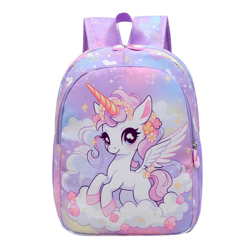 Cute Unicorn Pattern Lightweight Nylon School Backpack For Girls In Bright Colors