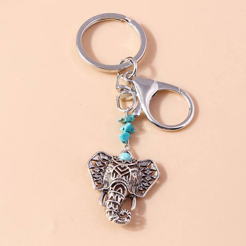 Retro Ethnic Bull Head Keychain Turquoise Key Ring Pendants for Women Girls Handbag Decor DIY Handmade Jewelry Gift