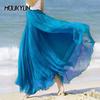 Vacation Long Summer Beach Chiffon Wrap Cover Up Maxi Skirt For Women High Waisted Pleated Dancing Party Skirts