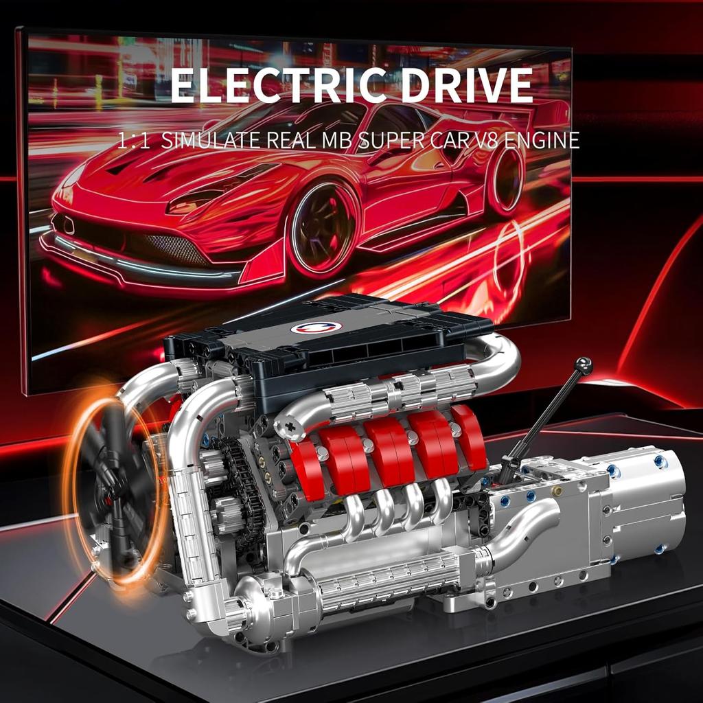 MOULD KING 10203 Technical Car Part Toys The Motorized M8 Sport Car V8 Engine Building Block Assembly Brick Kids Christmas Gift