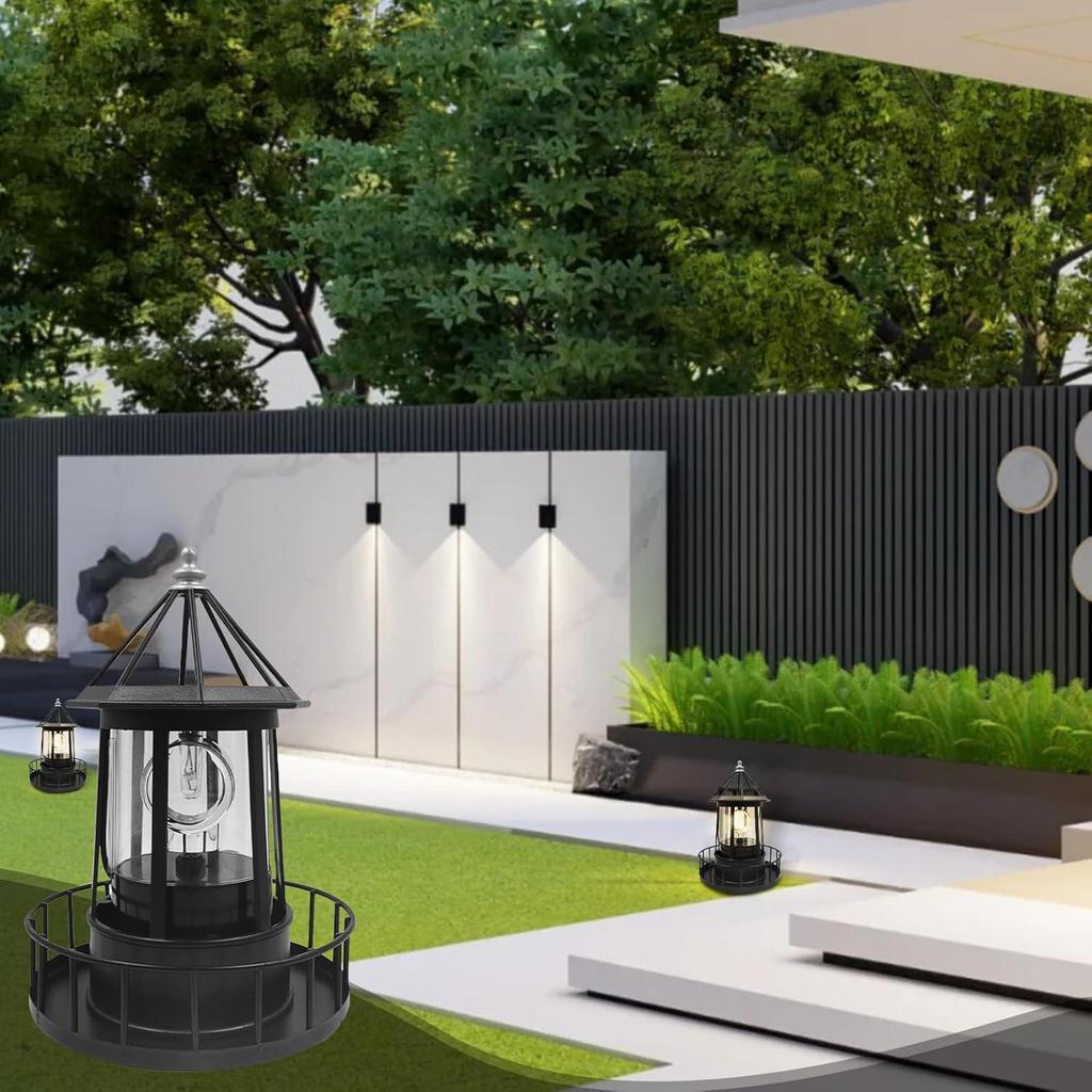 Светодиодный маяк на солнечной батарее, Вращающийся на 360 градусов уличный солнечный маяк, Водонепроницаемый IP65 солнечный маяк, Садовые светильники для патио и сада