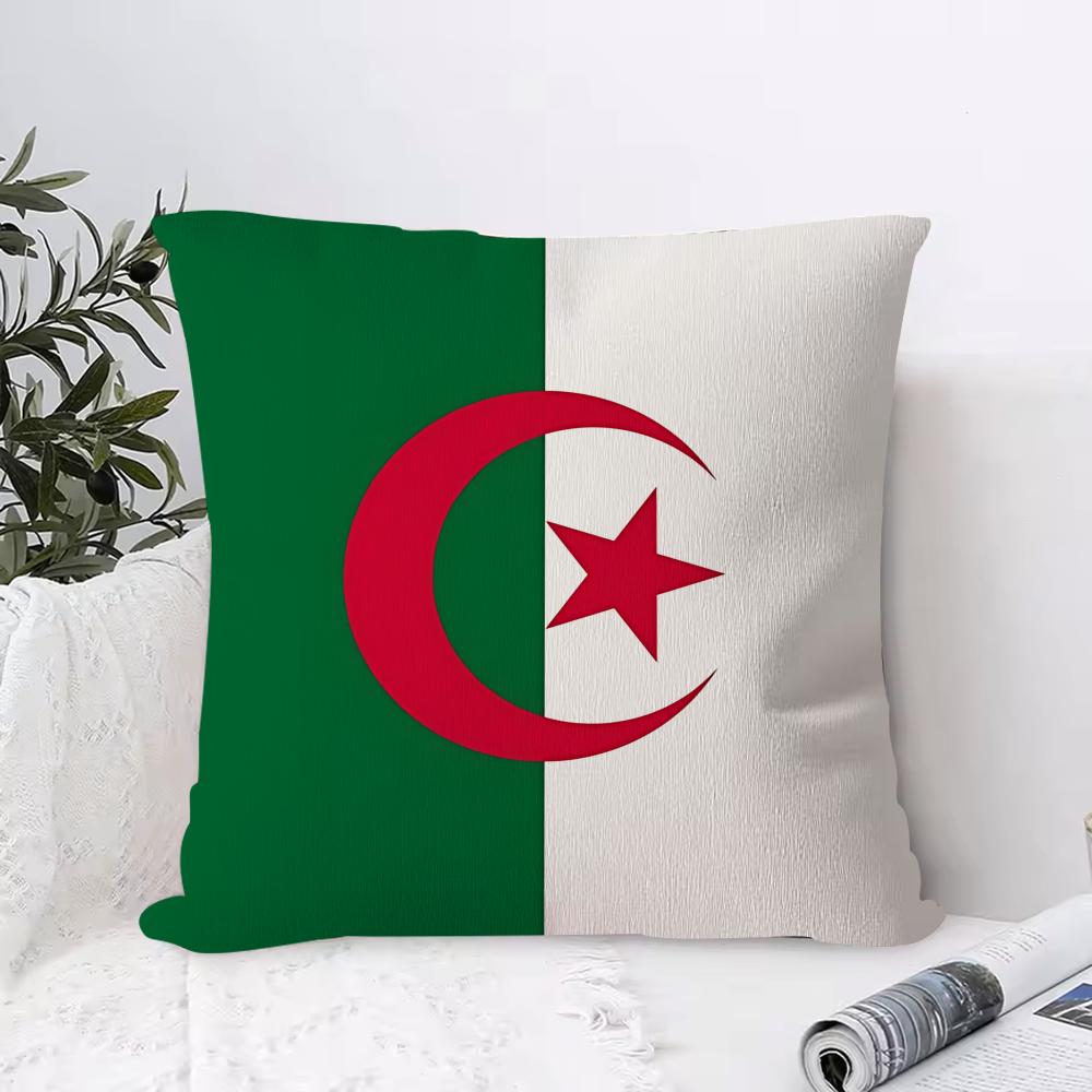 Algeria Alg Flag Cushion Cover 1 Piece Short Plush Pillowcase, Soft And Washable, Mostly Used For Sofa, Car