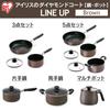 Iris Ohyama Gas with Diamond Easy To Clean Brown Pot, 26cm, Fire/IH Compatible, Lid, Coated, Long-lasting, Non-Stick, DIS-P26