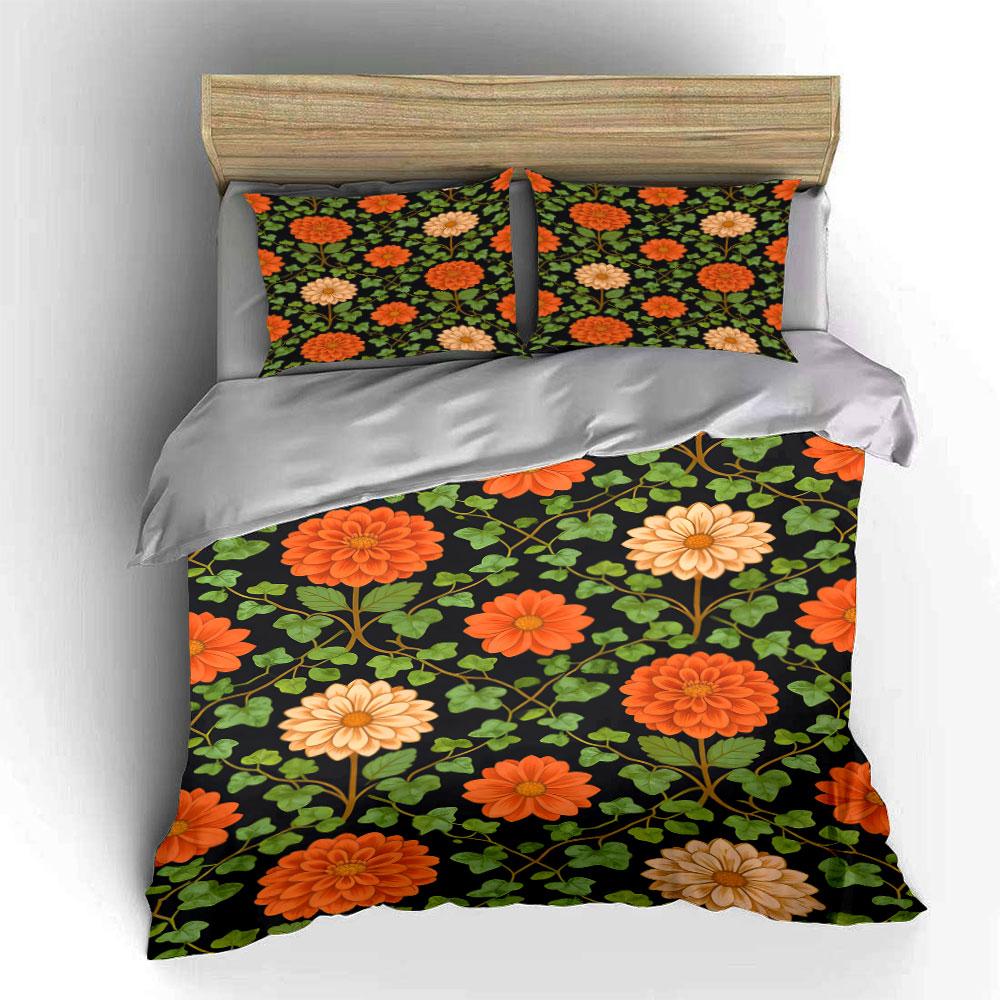 Orange and cream flowers. Bedding sets Duvet cover sets Duvet covers Pillowcases(1 * Duvet Cover 2 * Pillowcases without duvet insert)