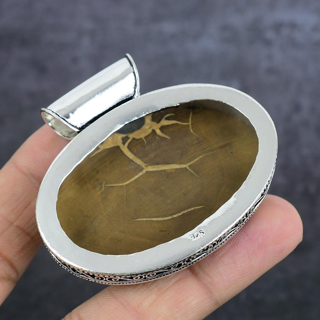 Подвеска из натурального камня с трещинами в грязи ископаемого камня из стерлингового серебра 925 пробы 2,01 дюйма R7A06