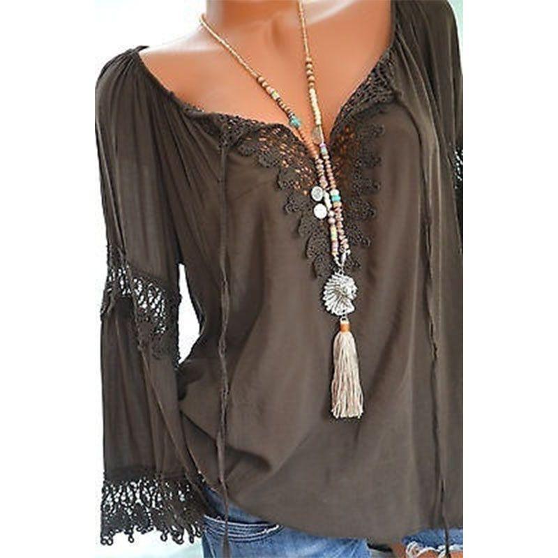 Women Sexy V Neck Long Sleeve Lace Up Shirt Versatile Loose T Shirt Great For Layering And Outings